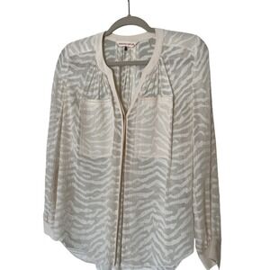 Women's Long Sleeve Rebecca Taylor Zebra Sheer Cream Silk Button Up Blouse 2 Med